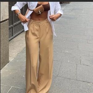 Zara Tan Wide-Leg Pants